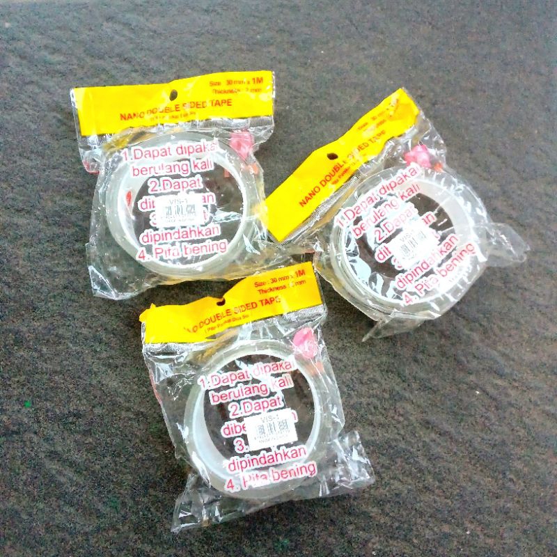

Double Tape Nano VIS-1 1 Inch Bening 2 Sisi Transparant Serba Guna ( Pcs ) [ Original ]