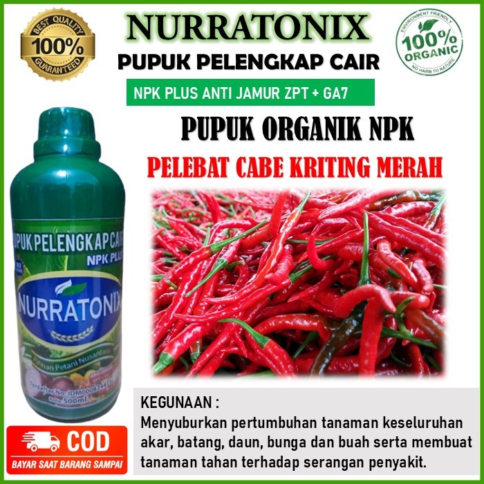pupuk pelebat cabe kriting merah terbaik - Nurratonix pupuk pelengkap cair NPK plus anti jamur ZPT +
