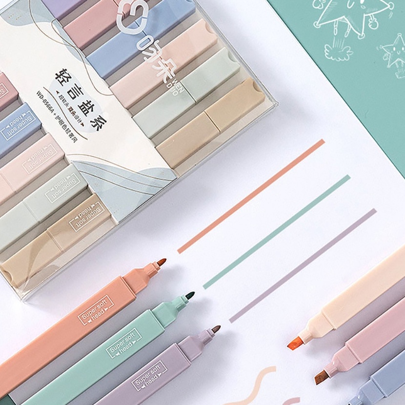 

KI3 COD 6 PCS Set Macaron Double Tip Hhlhter Pens Art Marker Kawaii Candy Color Manga Colored Pen Soft Tip Stationery Student Supplies