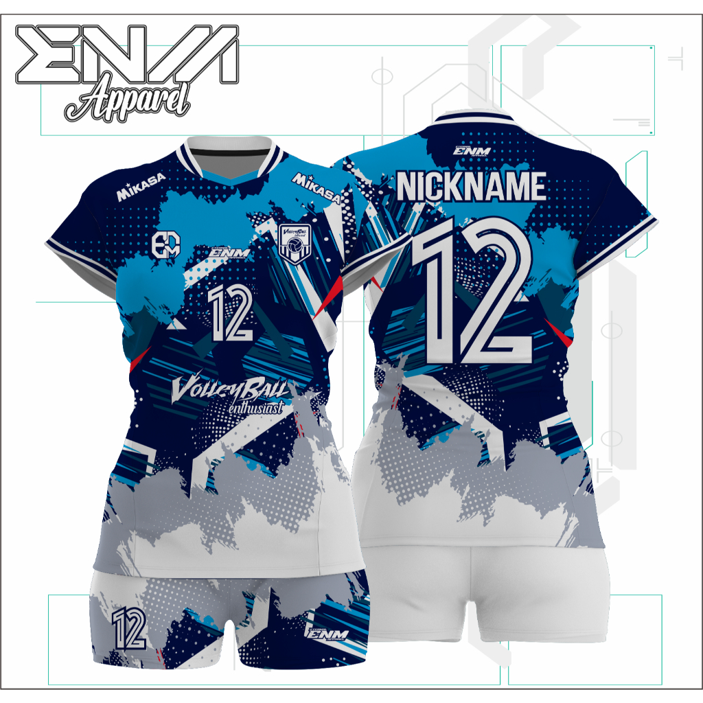 Jersey volly cewek DOMINIC SMASH custom baju volly cewek full print set jersey voli cutting cewek fe