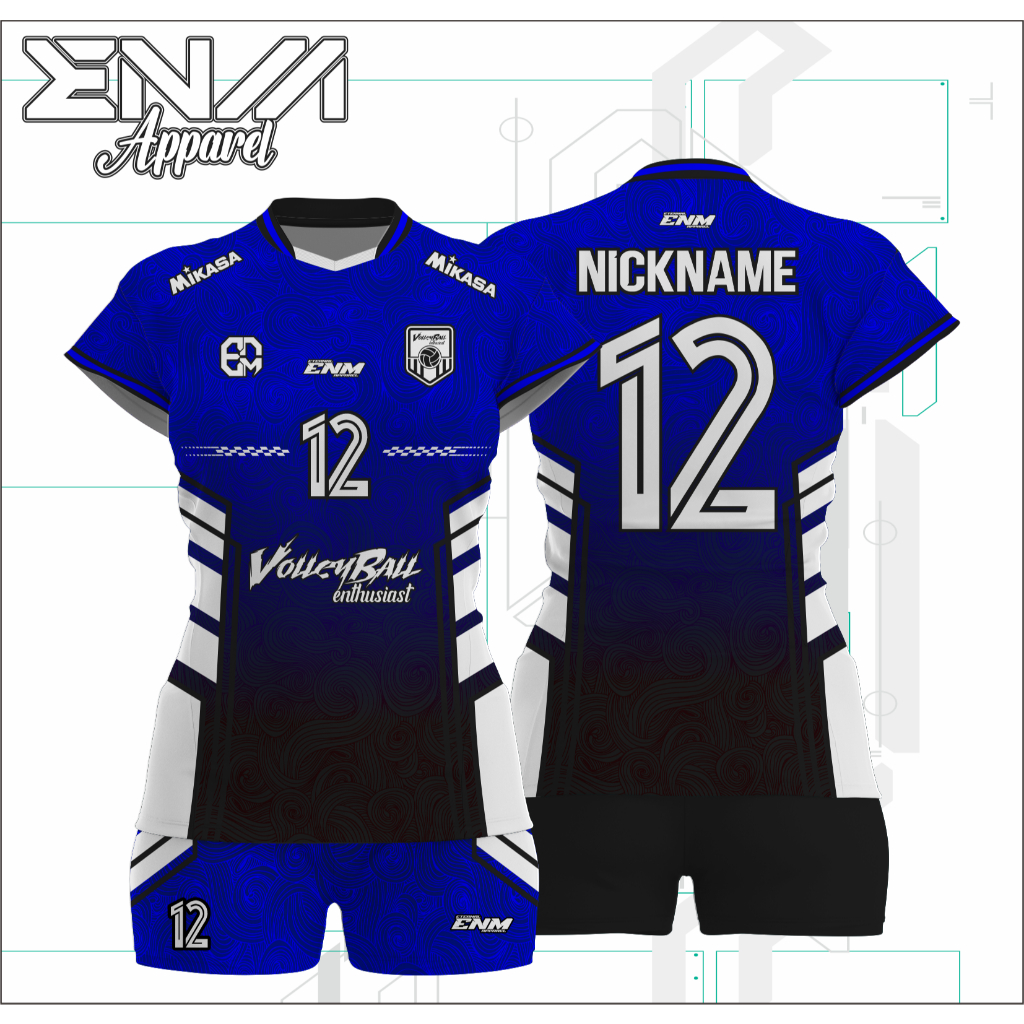 Jersey volly cewek OCEAN & BLOOD MOON custom baju volly cewek full print set jersey voli cutting cew