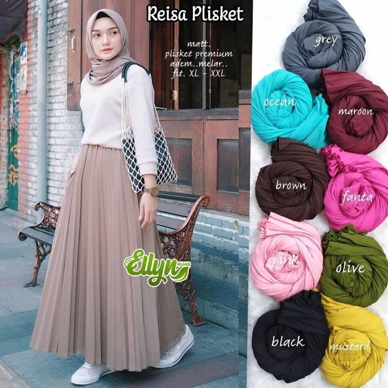 Reisa Plisket Skirt warna polos mocca grey ocean maroon brown fanta pink olive black mustard rok pan