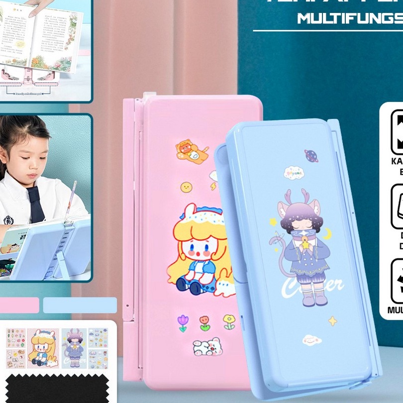 

Terkini Tempat Pensil 2IN1 Multifungsi dengan Tatakan Buku dan Papan Tulis Praktis Kotak Pensil Lipat Tempat Penyimpanan Alat Tulis Anak Sekolah Pencil Case Book Holder Import ami A73