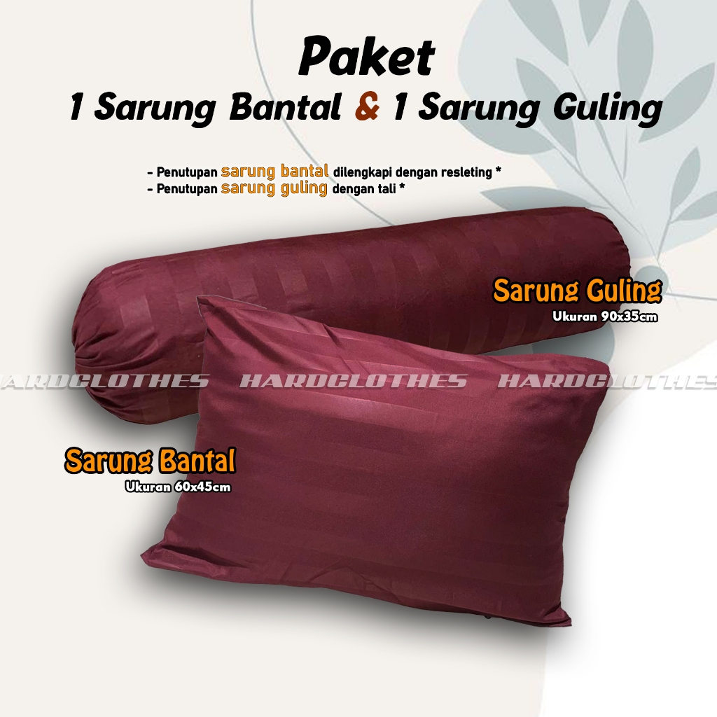 1 Pasang Sarung Bantal Guling Tidur Polos Embos Dan Salur Dilengkapi Resleting Kualitas Premium