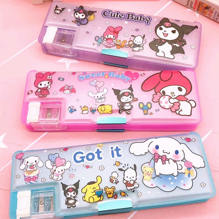 

HJ6 Kotak Pensil Magnet Karakter 2 Sisi Tempat Pensil Magnet Karakter Dengan Rautan M Pensil Case Kuromi