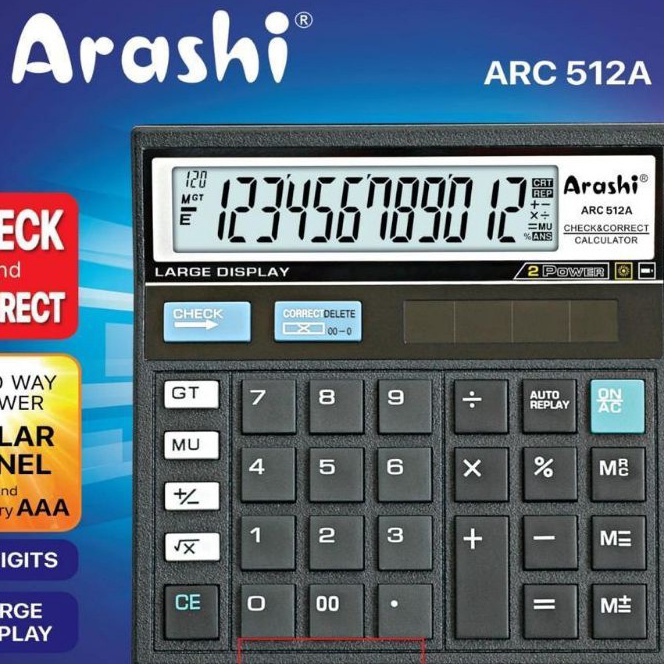 

FG2 Arashi Desktop Calculator ARC 512A Kalkulator 12 Dit Check And Correct Solar Panel