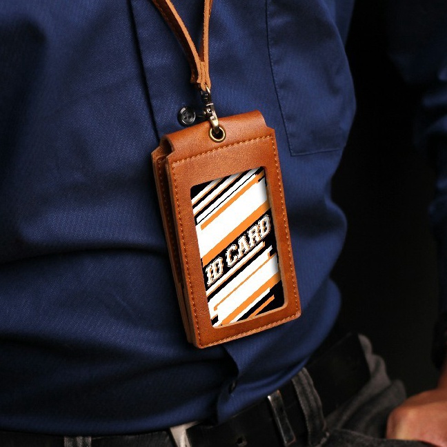

FG2 Nametag Id Card Kalung Kulit Holder Nama Front Id Card Dompet Kartu Magnet Custom