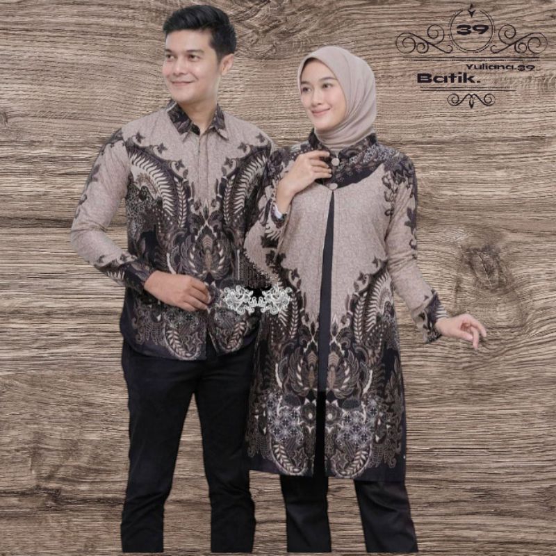Batik Tunik Couple Batik Couple Modern Lengan Panjang Batik pria coklat kemeja cowok lengan panjang 