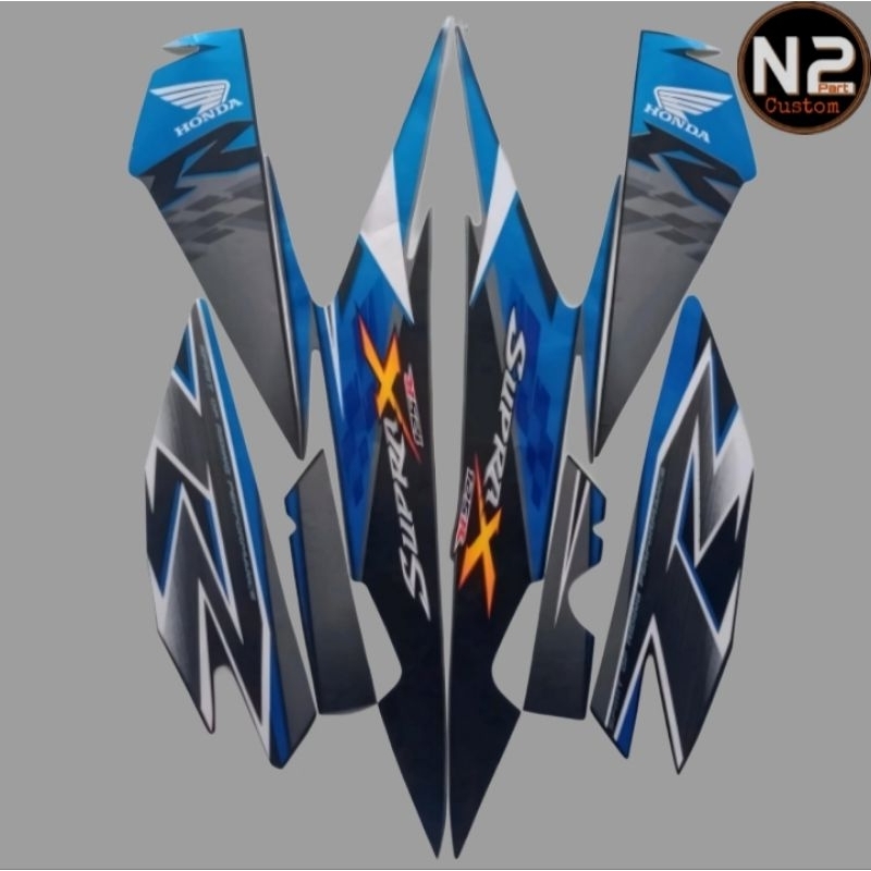 Striping Stiker Polet Motor Honda SUPRA X 125R 2010 biru Sticker List Body supra x 125 r 2010 biru