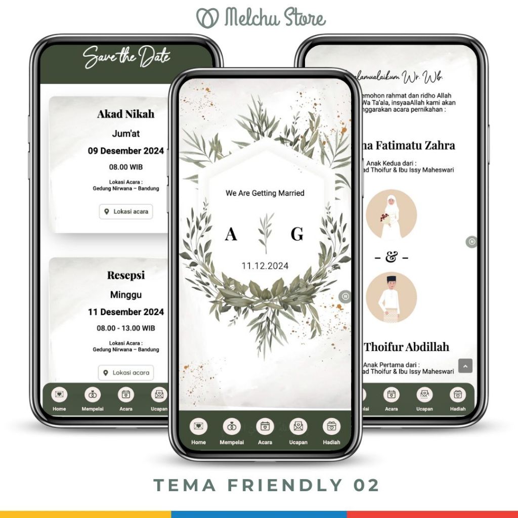Undangan Pernikahan Digital Website Tanpa Foto Tema Friendly 02 Animasi Kartun Link WA Elegan