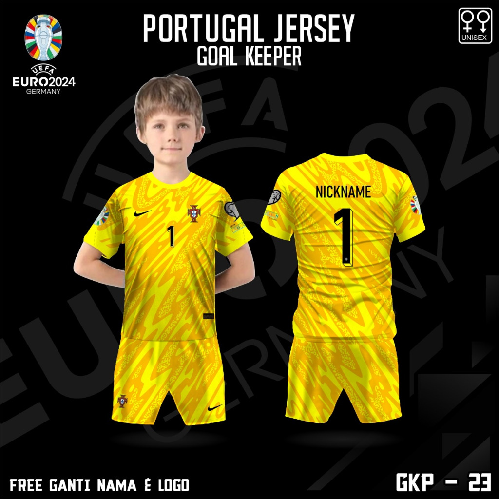 Setelan Jersey kaos sepak bola timnas kiper portugal baju piala eropa jerman 2024 anak lengan pendek