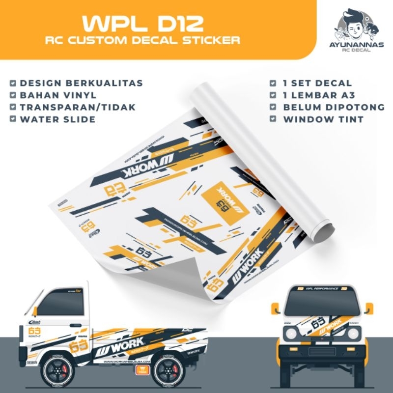 Decal Stiker RC WPL D12 skala 1:10 work racing livery
