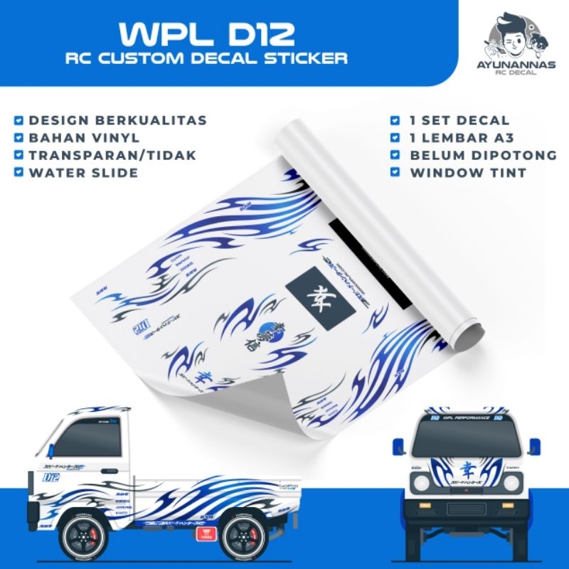 Decal Stiker RC WPL D12 skala 1:10 tribal striping