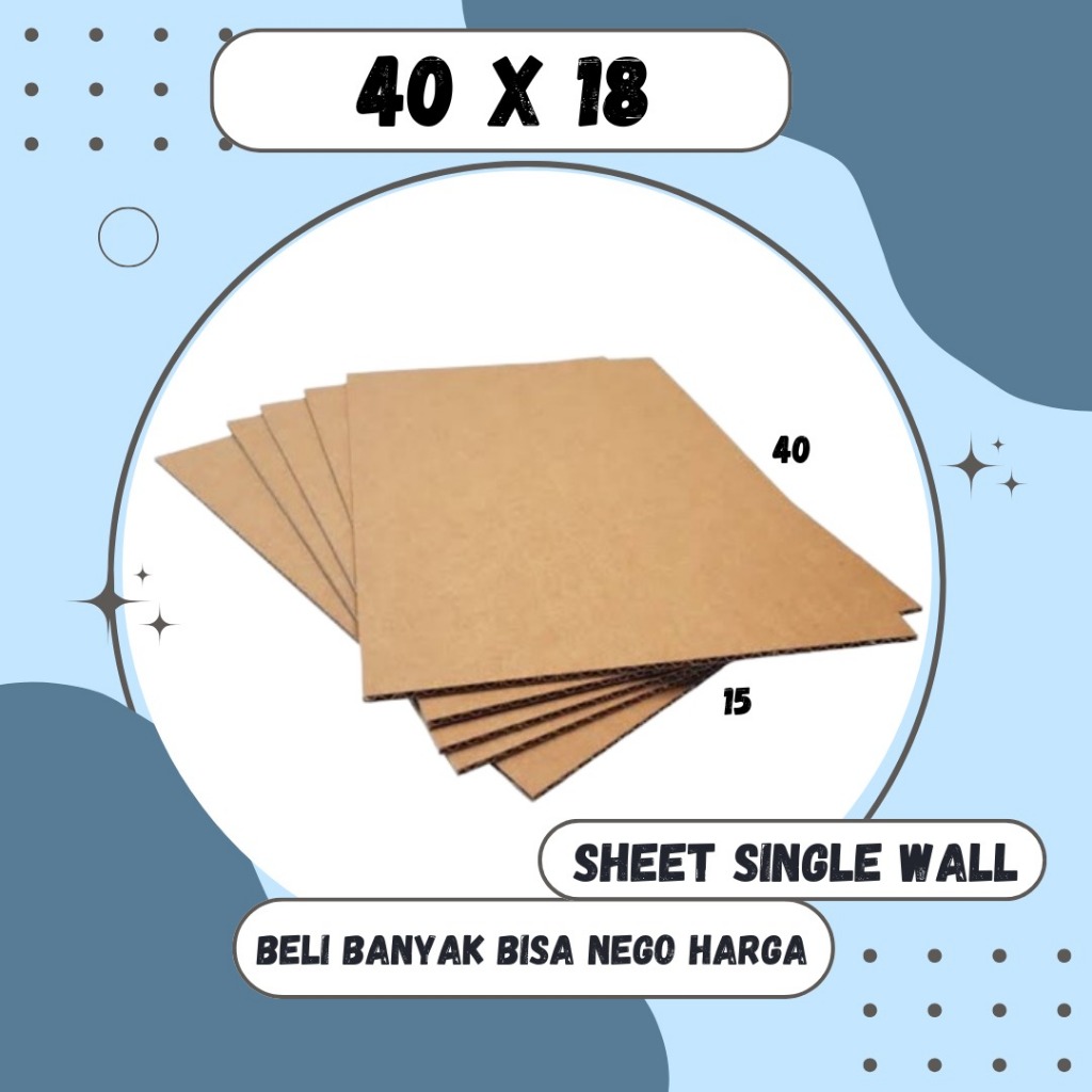 

Sheet 40x18 / 40x15 Kardus Lembaran Polos Single Wall Packing Karton Coklat Warna