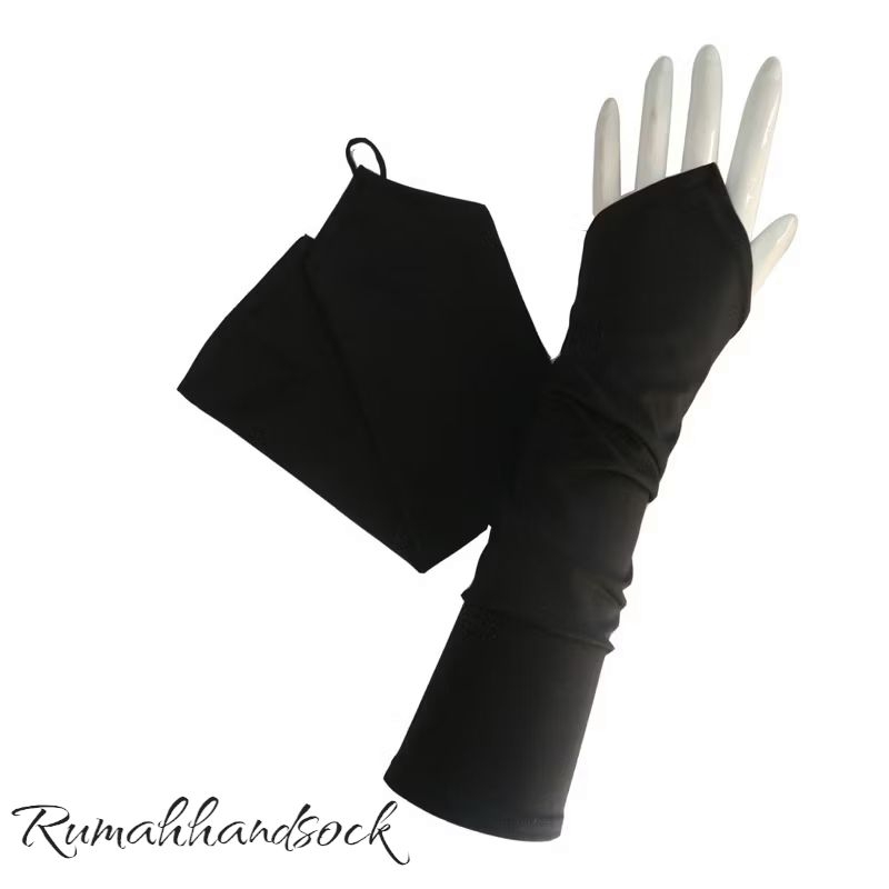 Handsock Manset Cincin Polos | Manset Tangan Panjang Hitam Wanita Muslimah | Bahan Adem & Elastis