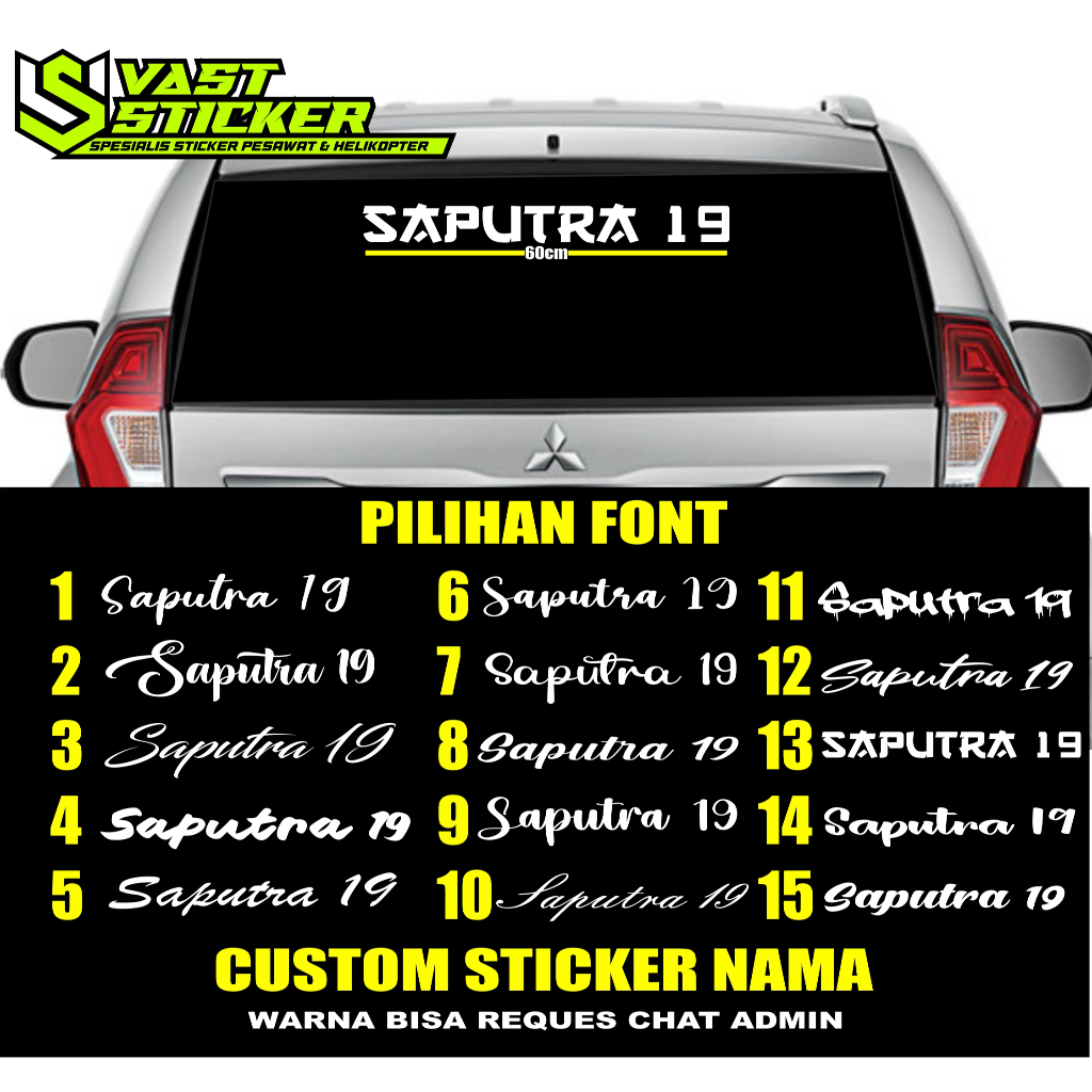 sticker nama custom kaca mobil terlengkap banyak pilihan font terbaru