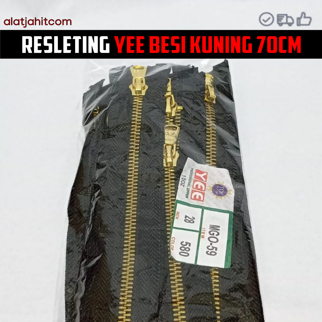 Resleting Jaket Besi Kuning Mas 70cm/28inch