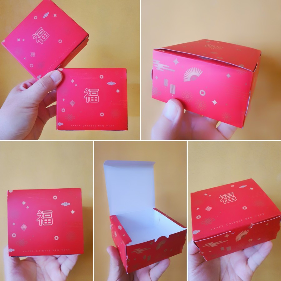

( 5 pcs ) minibox imlek motif red chinese new year dus packaging kue donat model sambung ukuran 10x9x5 cm