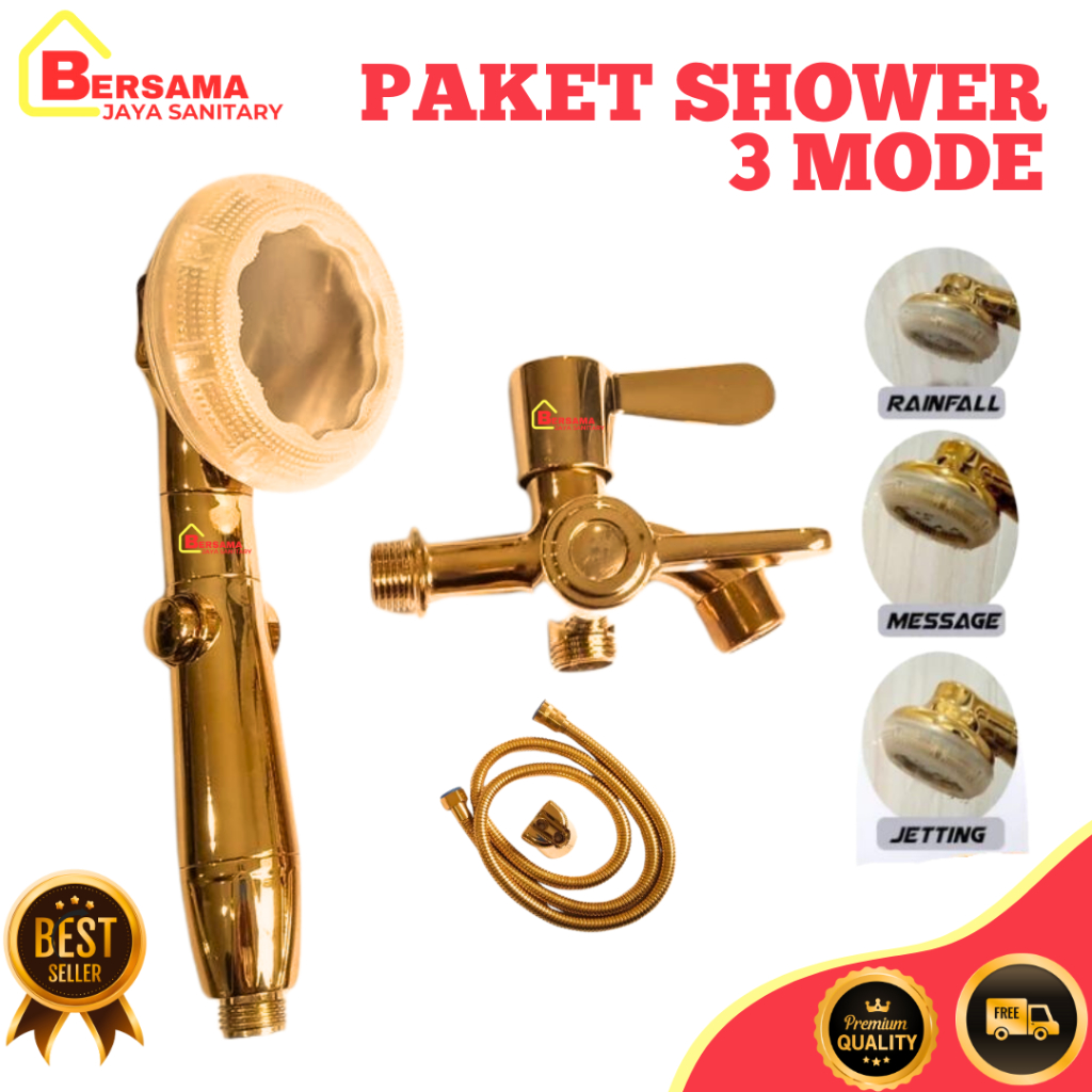 Paket shower mandi set 3 mode Shower mandi gold kran cabang 1/2 inch Shower gold kamar mandi Shower 