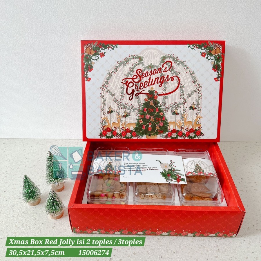 

Xmas Box Red Jolly utk 2toples / 3 toples kotak cookies toples natal hampers