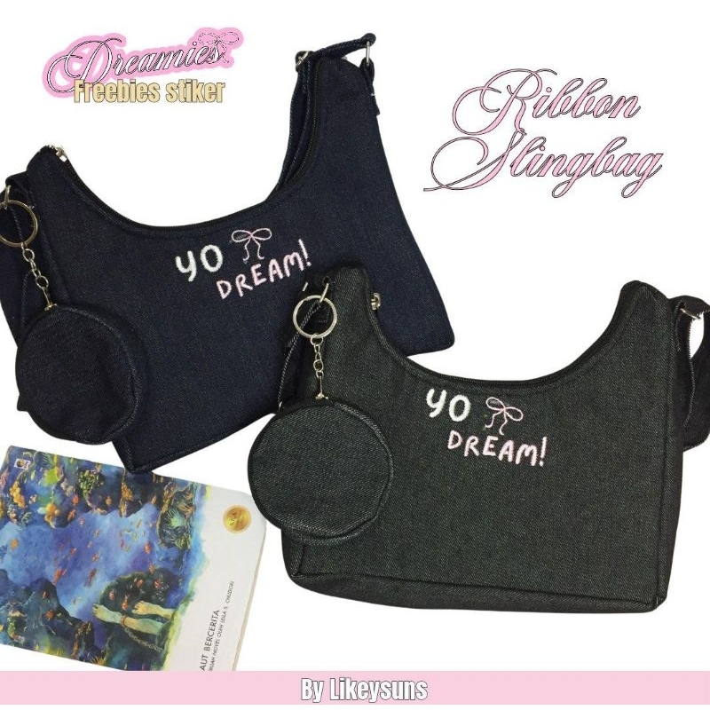 (READY STOCK LIMITED)PUFFY SLING BAG DENIM NCT DREAM & SVT RIBBON