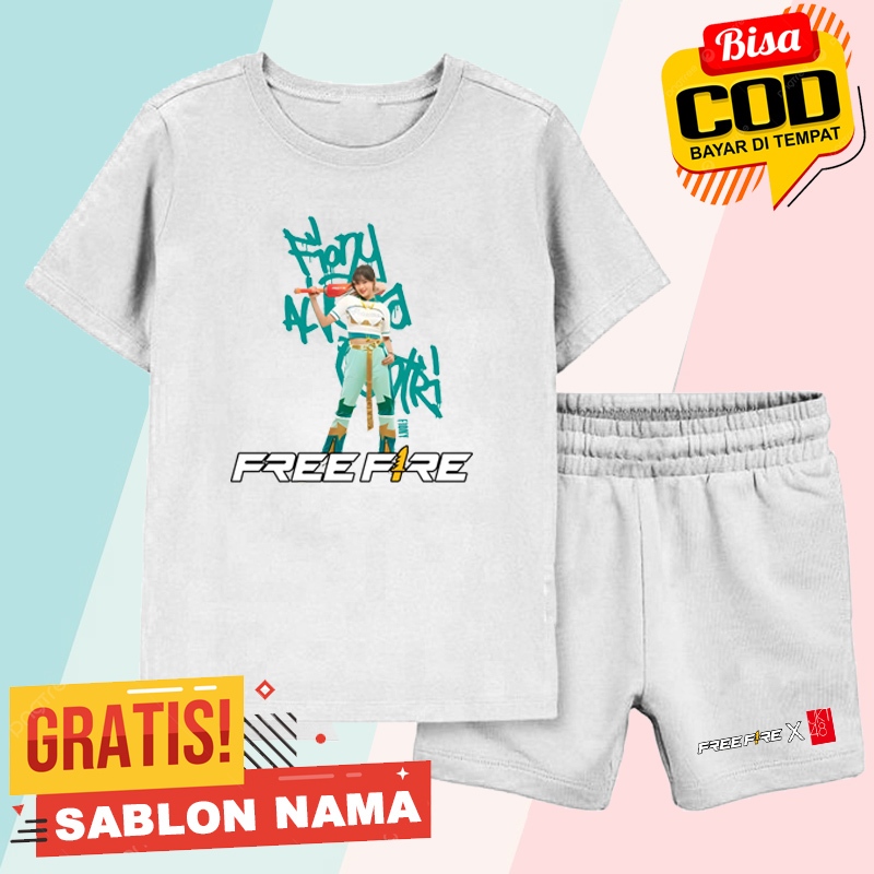 SETELAN BAJU KAOS ANAK MOTIF MEMBER FIONY JKT48 X FREEFIRE