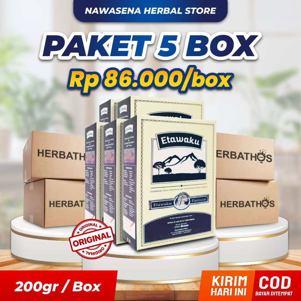 

Paket 5 Box Etawaku Platinum Original - Susu Kambing Tinggi Kalsium Asli Ampuh Atasi Masalah Persendian Sakit Pernafasan Pencernaan Asam Lambung Maag Gerd Meningkatkan Imunitas Daya Tahan Tubuh Isi 200gram