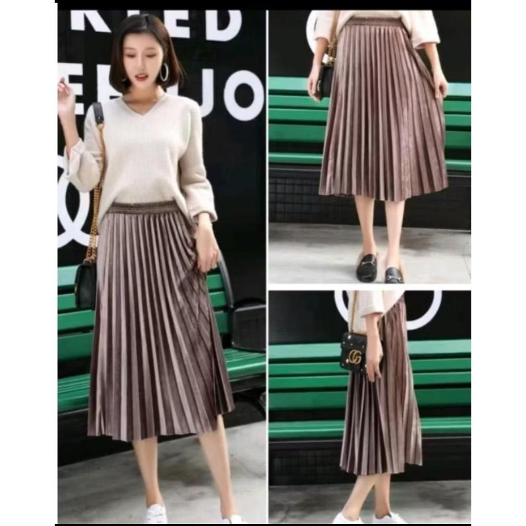 Rok Plisket Beludru 7/8 Import PREMIUM - Rok Plisket - Rok 7/8 - Rok Beludru