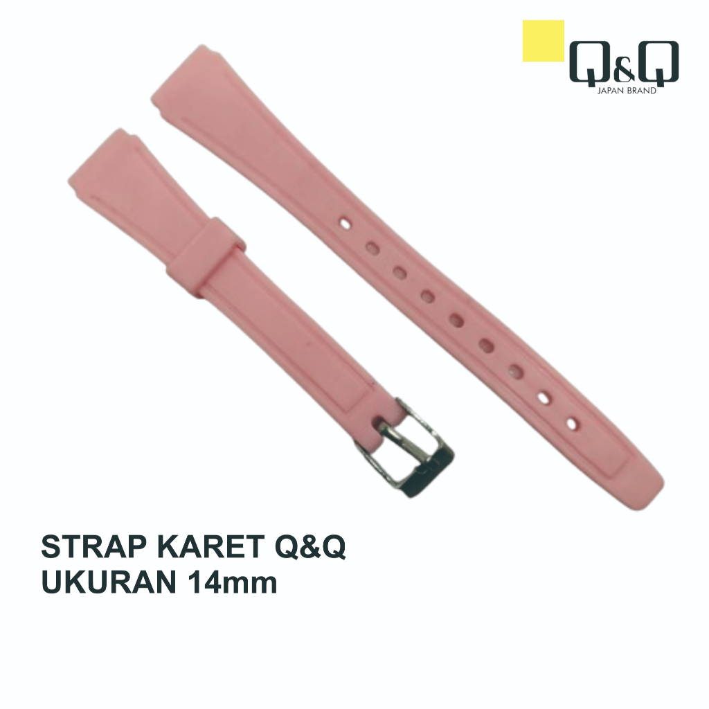 Tali Rubber QnQ Pink Merah Muda, Strap Arloji Jam Tangan Pria/Wanita, Ukuran 14mm