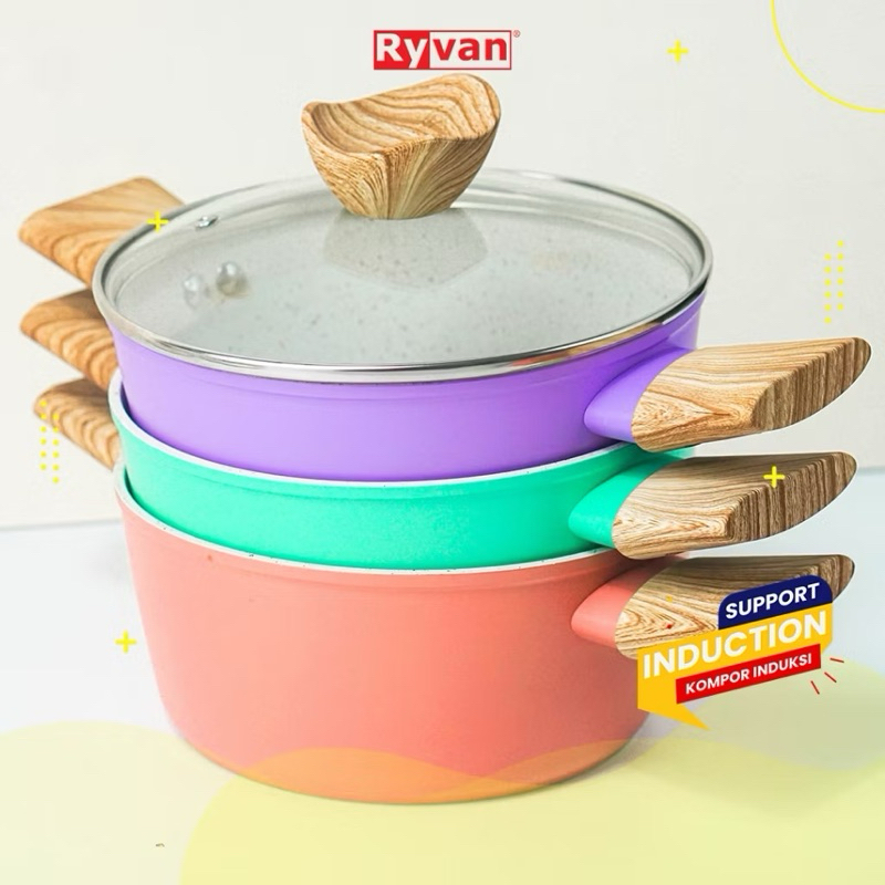 TMS99-011 RYVAN VIERA Aluminium Marble Casserole Lid 22 cm Tutup Kaca Induction Induksi Panci Soup P