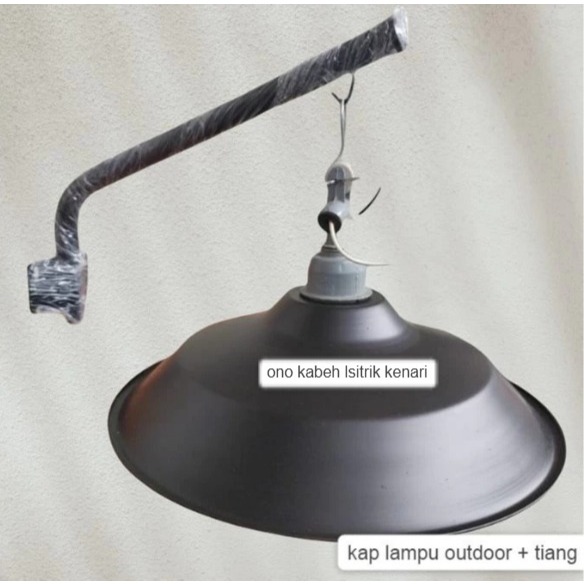 [1 Set] Tiang Gantung Serta Kap Lampu Outdoor Satu Set Kap Lampu + Tiang Diameter 30cm Hitam Fitting