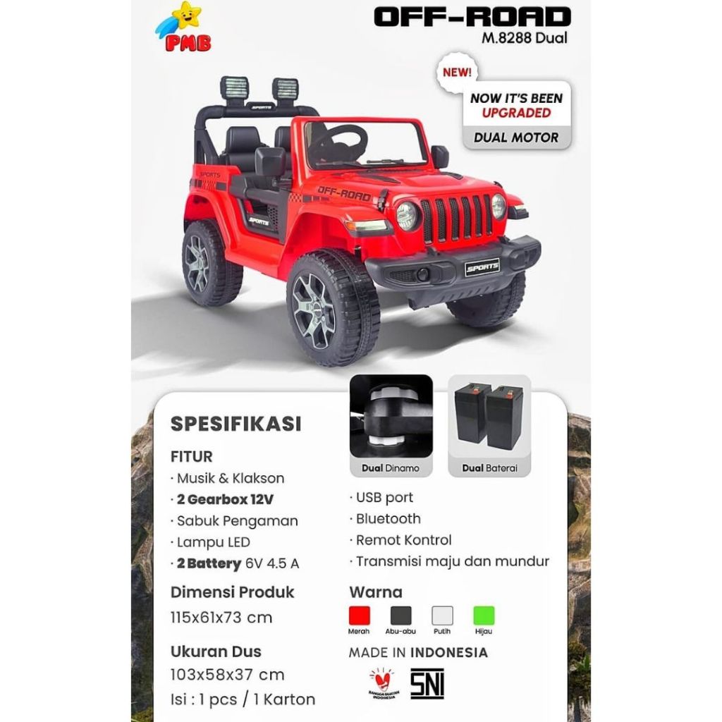 Mobil Aki Anak Jeep Off Road PMB M8288 DUAL Dinamo