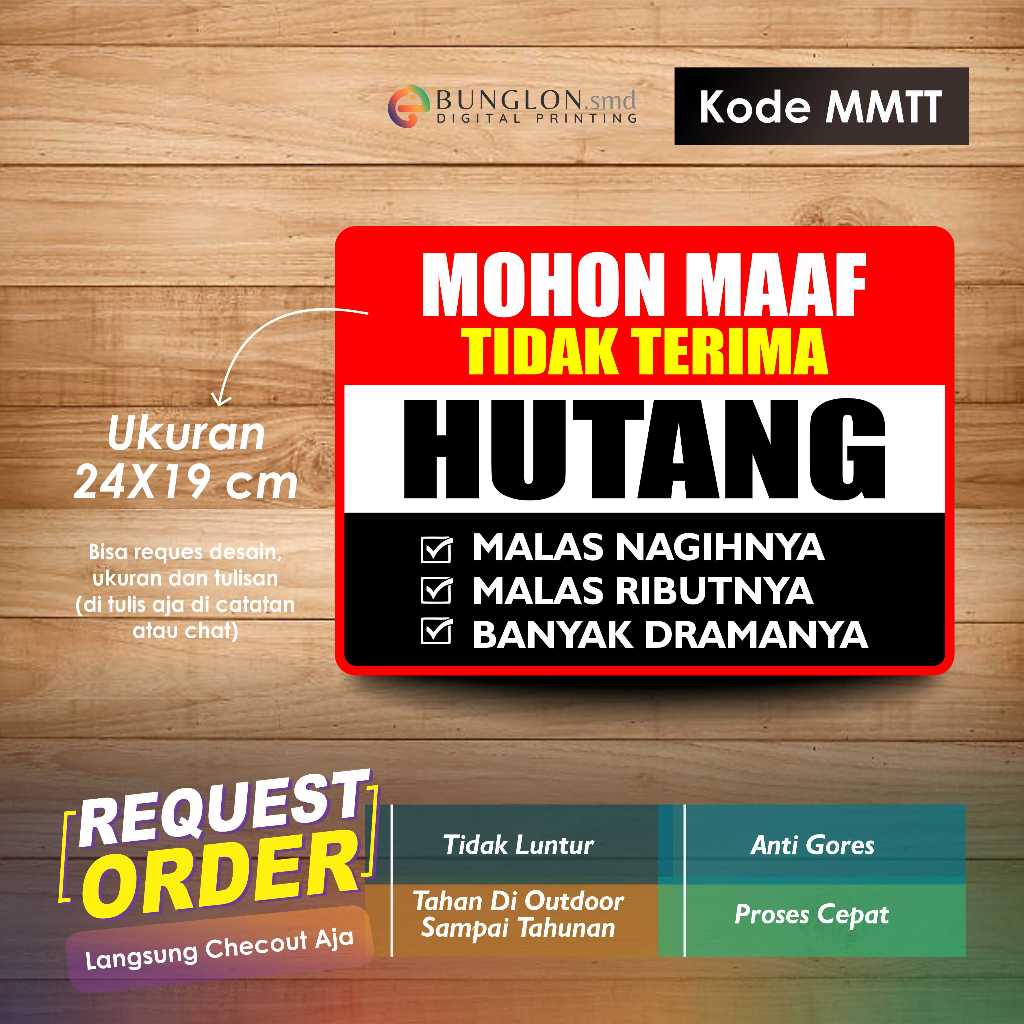 

STIKER MOHON MAAF TIDAK TERIMA HUTANG + LAMINASI KODE MMTT MERAH HITAM