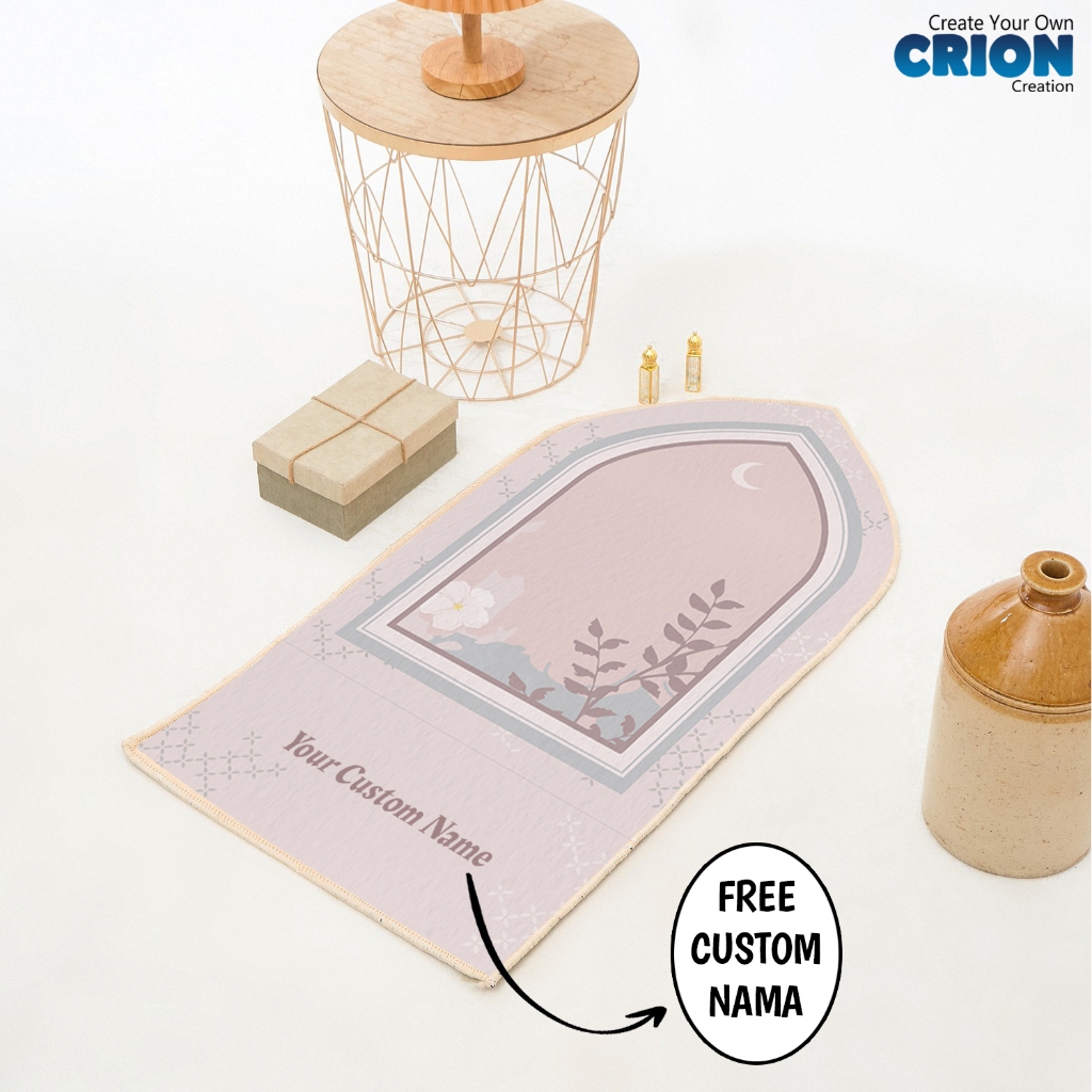 Sajadah kubah dewasa tebal dengan bulu halus motif flower - bisa custom nama - by Crion