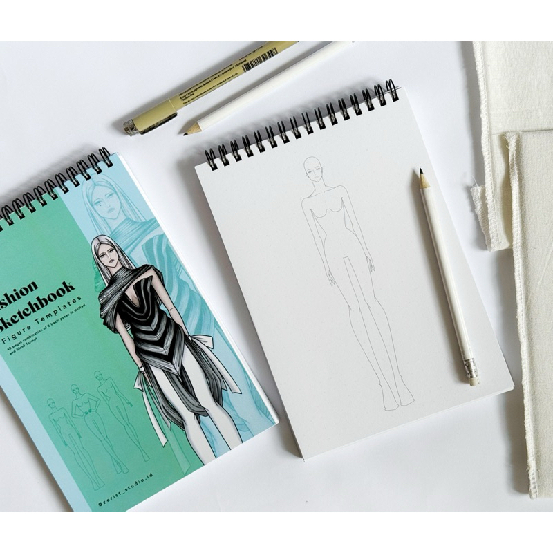 

BUKU SKETSA FASHION - templates 3 pose / Ring Sketchbook / untuk menggambar busana fashion design,buku gambar baju isi 50 lembar ukuran kertas A5