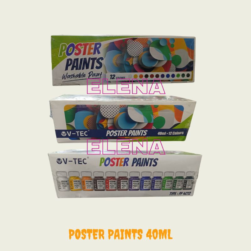 

poster paints 40 ml v tec/cat poster v tec 40ml/12 colours/12 warna