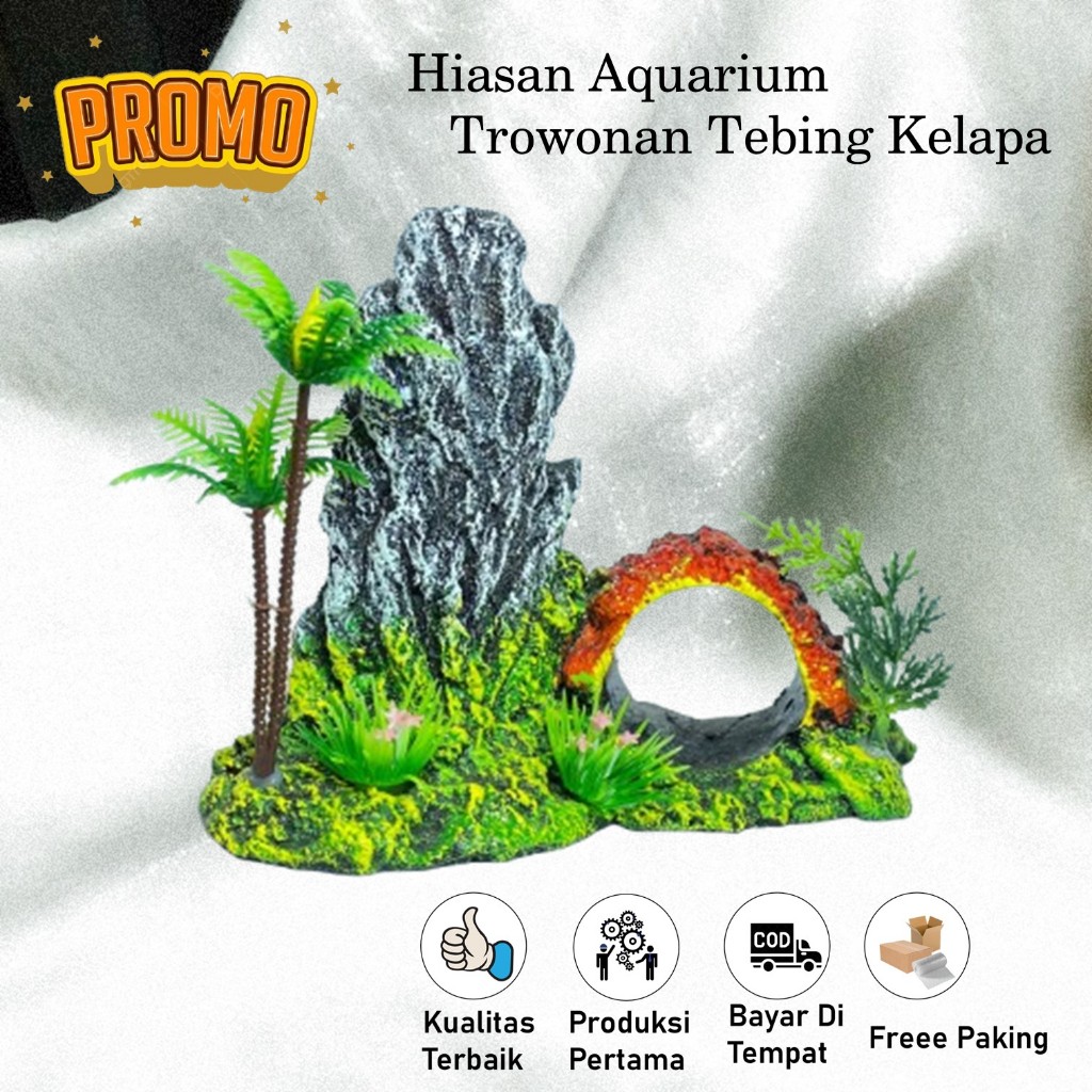 Hiasan dekorasi ornamen akuarium,aquascape rumah ikan ,terowongan gunung