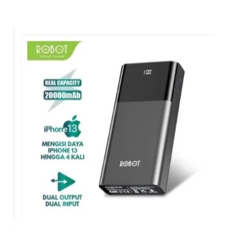 Power Bank ROBOT 20000mah RT22 Dual Port PowerBank Input & Output Original Led