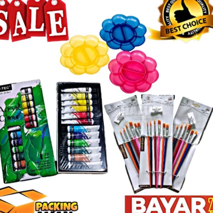 

KF7 BISA COD 1 Set 3 In 1 Cat Akrilik Cat Acrylic Palet Kuas Set Melukis Lengkap Kuas Cat Palet