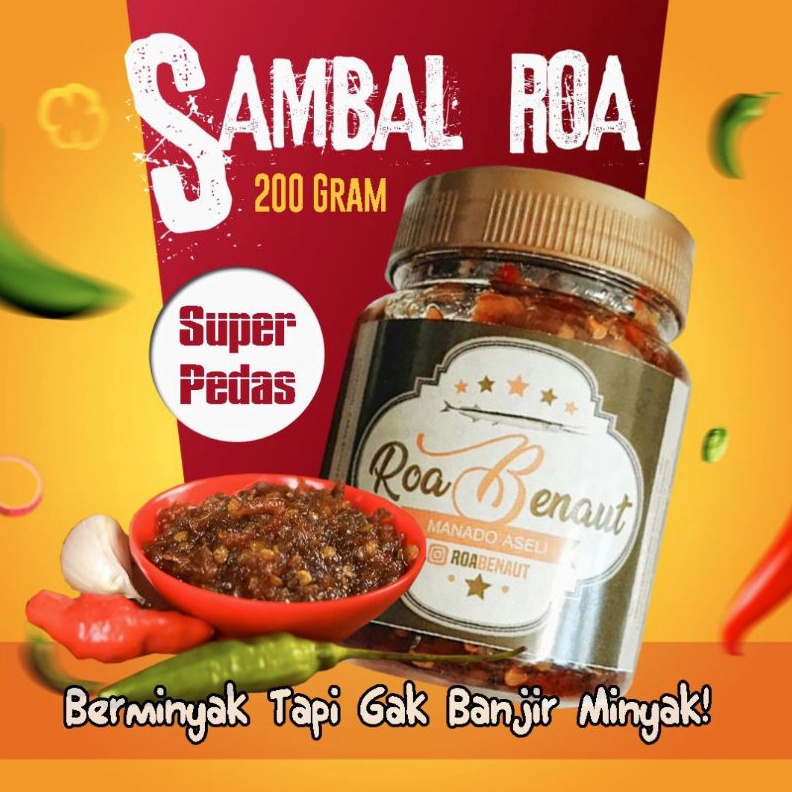 

Cashback 15 Spesial Sambal Roa Asap Manado Tanpa MSG Sambel Ikan Roa Pedas 2 gram