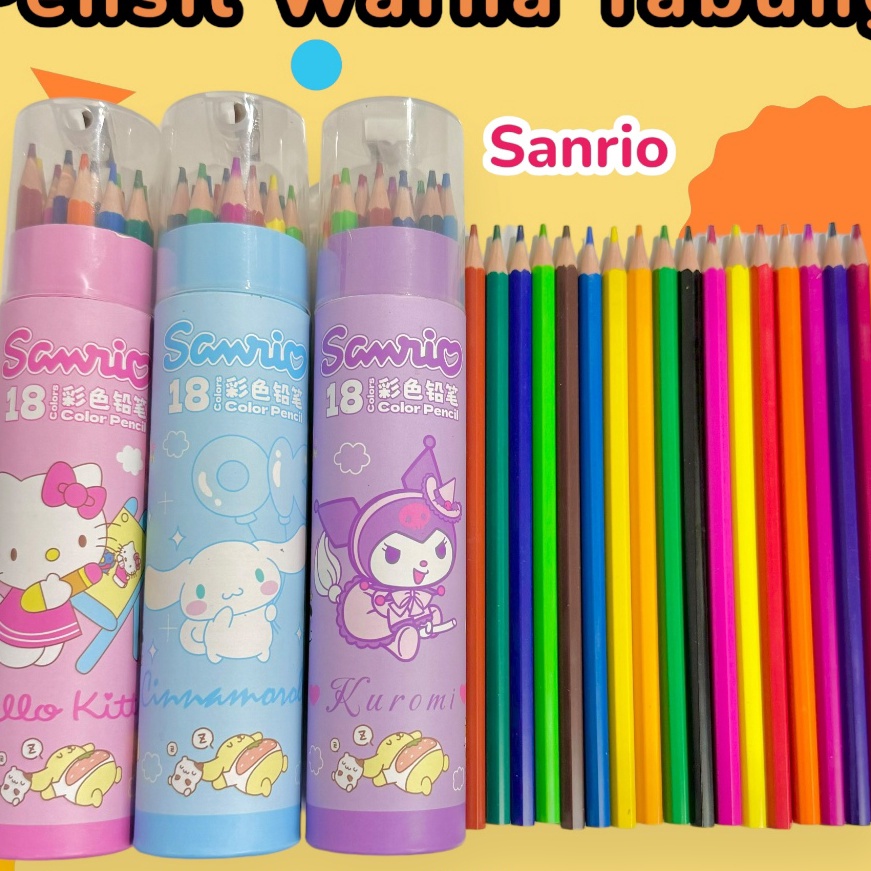 

KF7 Pensil Warna Kuromi My Melody Cinamorol Tabung isi 18 Pcs Free serutan gambar 1 Tabung warna warni