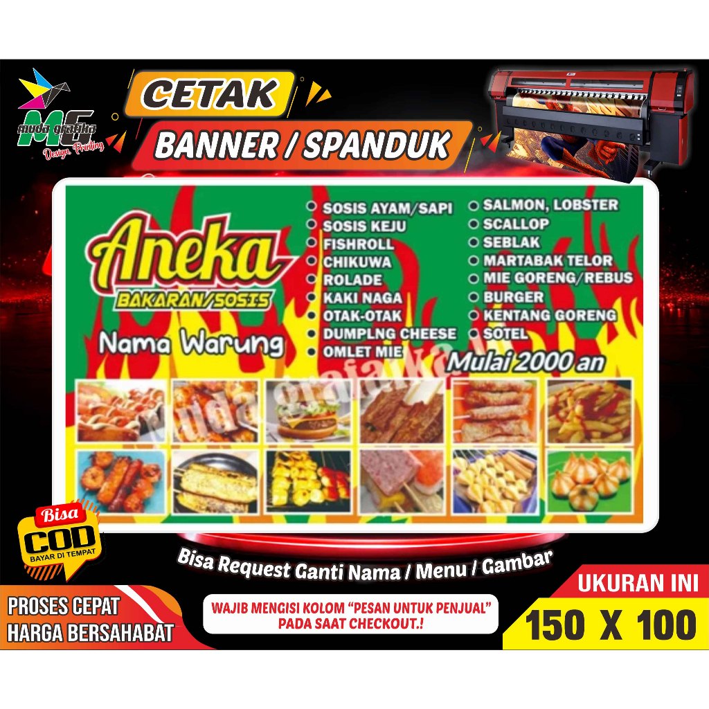 Spanduk Aneka Bakaran Sosis/sosis bakar/Aneka Jajanan Sosis 150x100