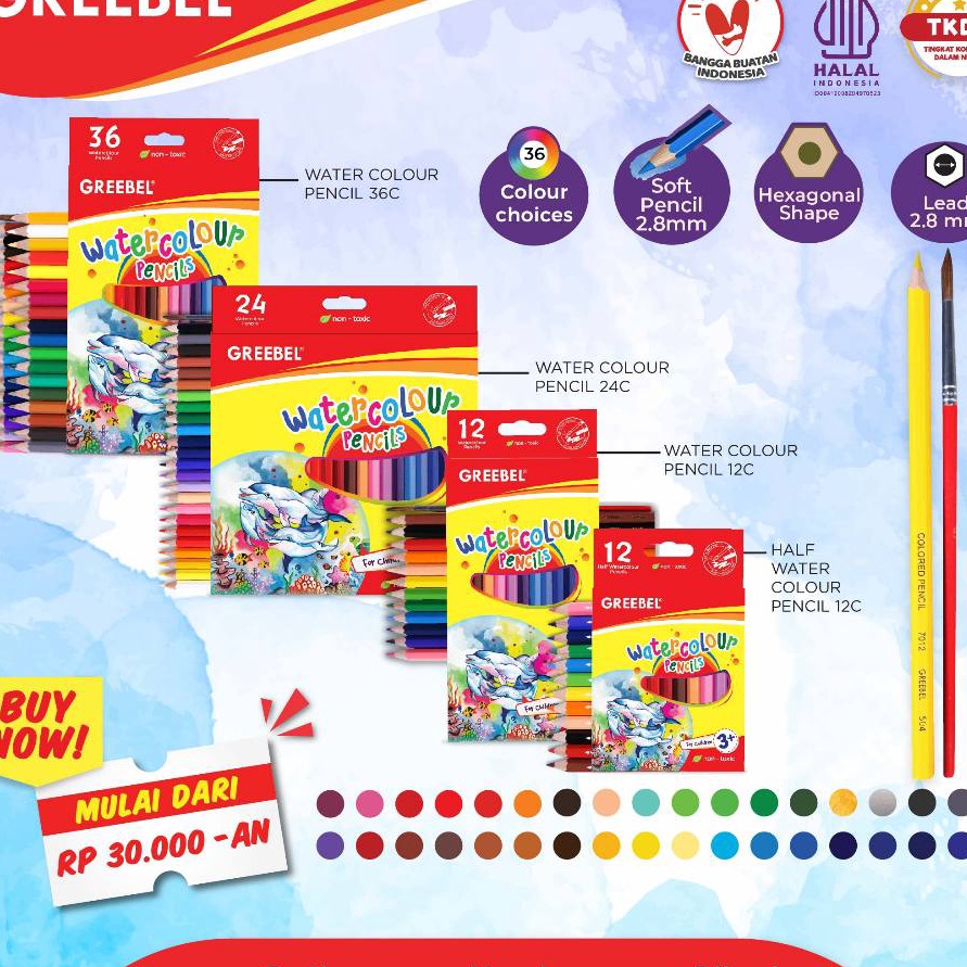 

KI3 GREEBEL Pensil Warna Watercolor Coloring Pensil Warna Greebel Pensil Warna Aman untuk Anak Mewarnai