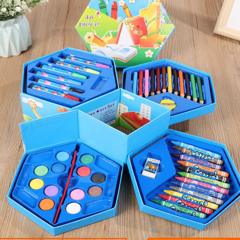 

FG2 HaiWai COD Crayon Set Karakter 4in1 Isi 46pcs Alat Set Menggambar Melukis STY9