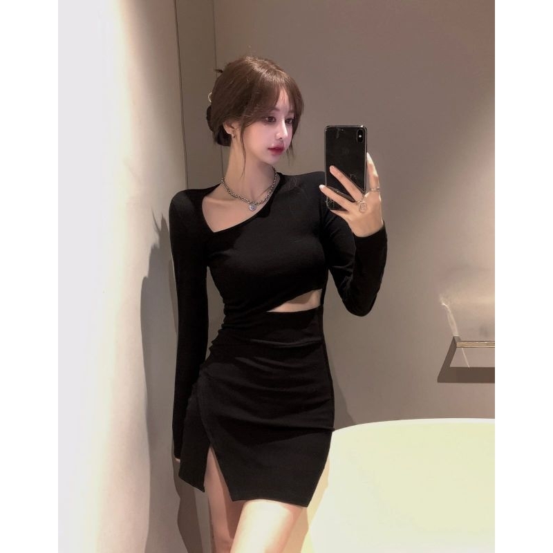 Mini Dress Bodycon Hitam | Slim Dress Lengan Panjang | Sexy Dress | Import Premium M-009