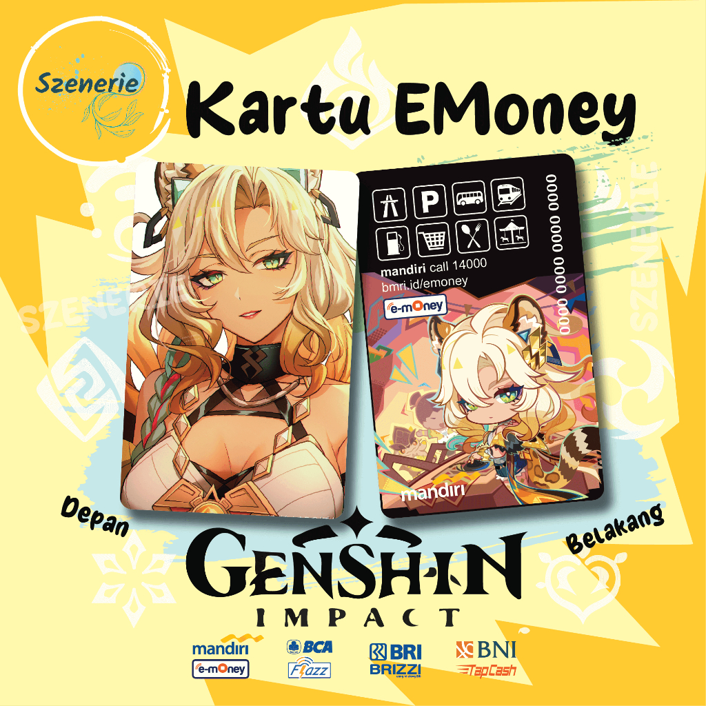 Emoney Custom Xilonen Genshin Impact Flazz gen 2 Mandiri BCA Tapcash BNI Brizzi BRI NFC - 2 sisi