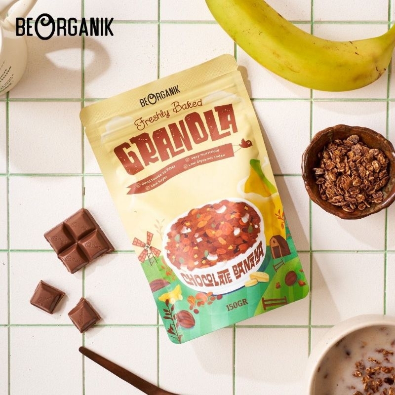 

BEORGANIK GRANOLA CHOCOLATE BANANA WITH EXTRA VIRGIN COCONUT OIL - SNACK SEHAT TANPA PENGAWET