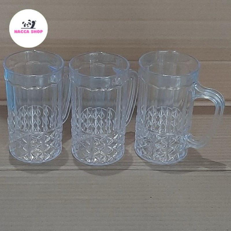 Gelas Bir Plastik / Gelas Minum Besar / Gelas Gagang Bening Serbaguna