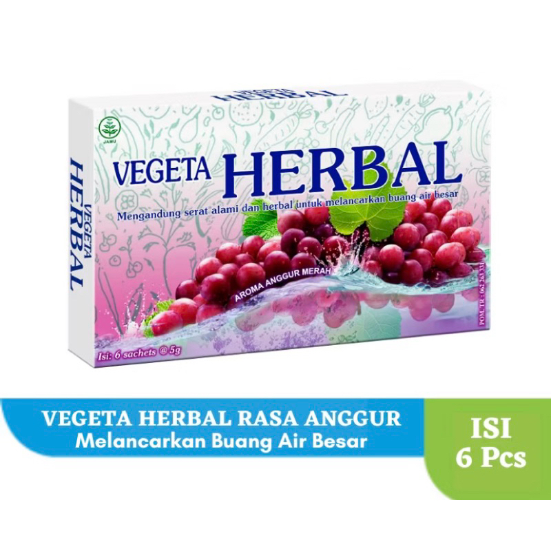 

Vegeta Herbal Rasa Anggur Melancarkan Buang Air Besar 1 BOX IS 6 Sachet