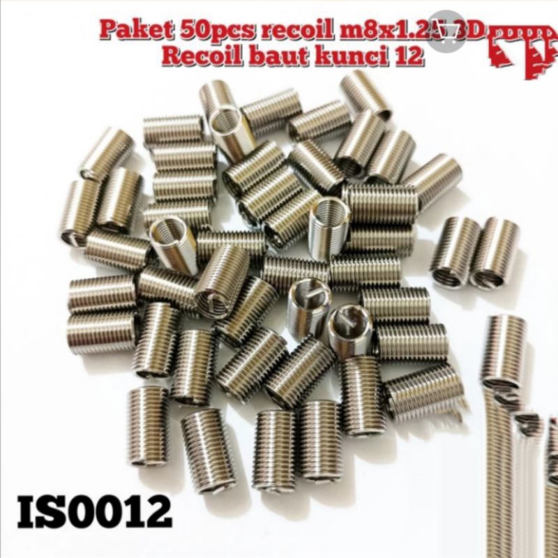 paket 50pcs helicoil recoil m8x1.25 3D recoil baut 12 bukan baut 11